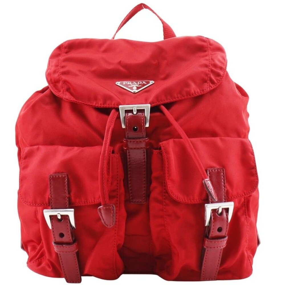 Prada Vera Sport Bz6677 Nylon Rosso Red Backpack Daypack - Picture 1 of 10
